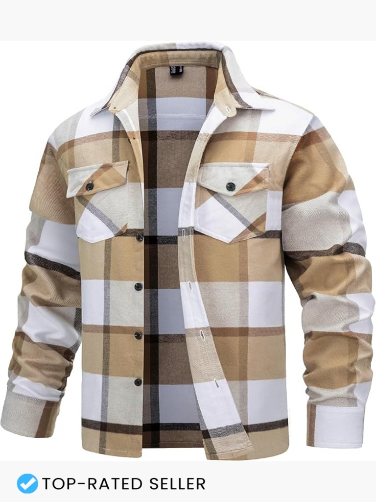 Men's Flannel Shirt Long Sleeve Button Down Brushed Cotton Plaid Casual Warm